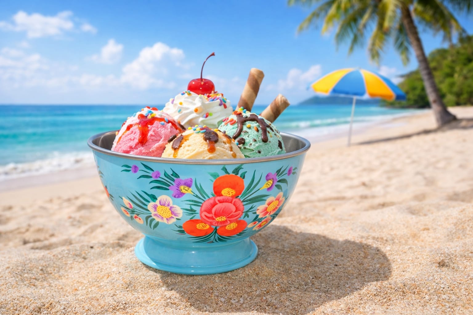 Big Hand Painted bowls, Breakfast bowls, Stainless Steel bowl for Ice cream , Steel Fruit Bowl, Hand Painted Enamel Bowls-Handcrafted 20.5cm